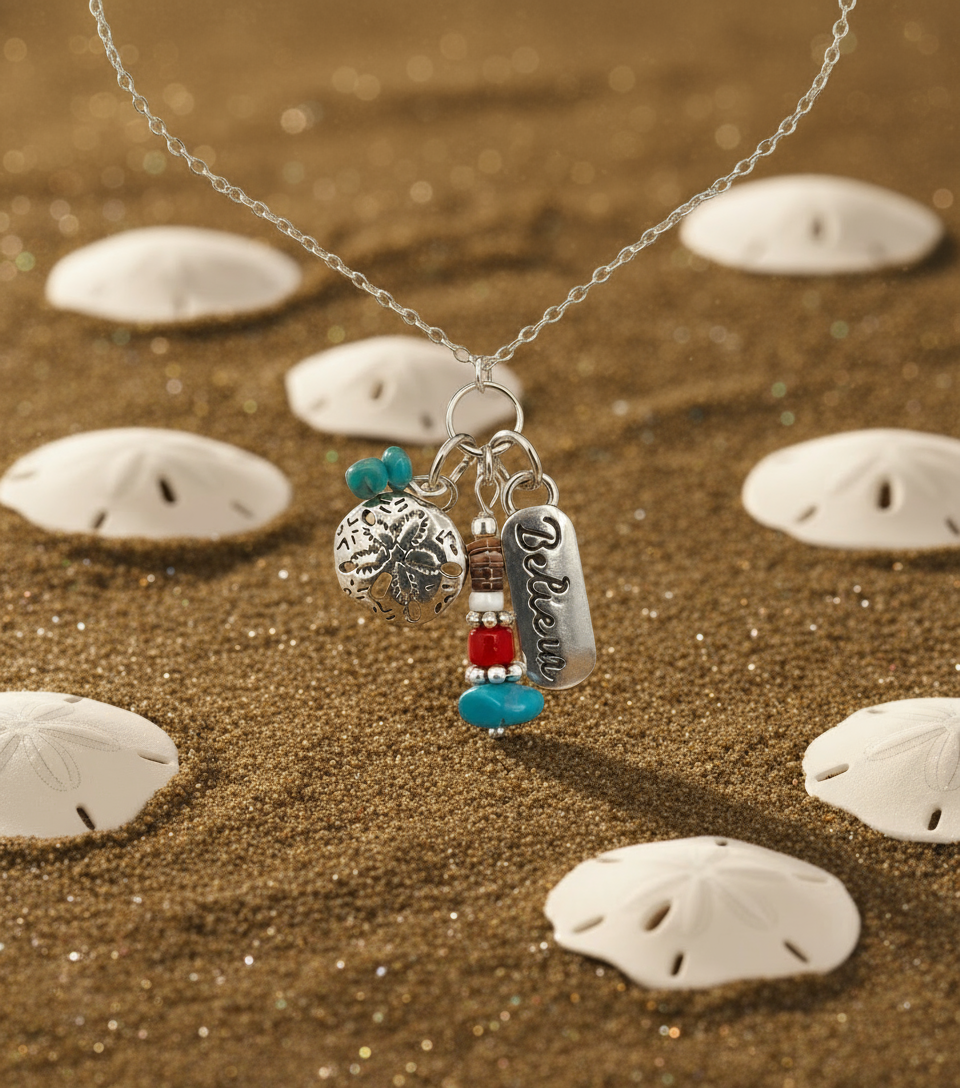 Sand Dollar & Believe Cluster Pendant Necklace