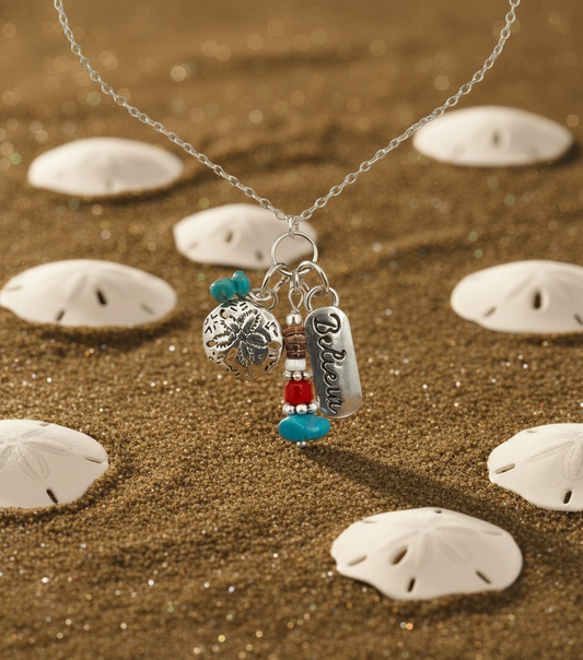 Sand Dollar & Believe Cluster Pendant Necklace
