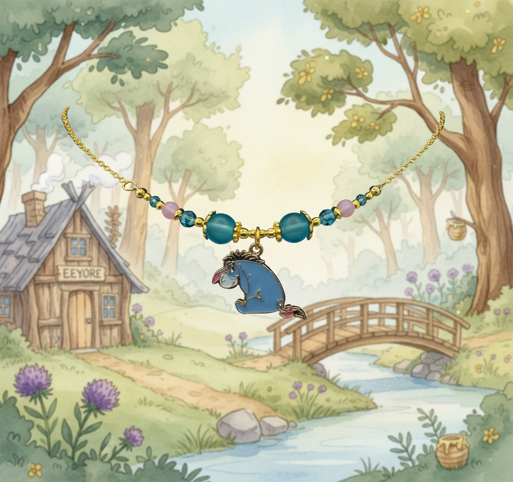 Eeyore Themed Beaded Wire Chain Necklace