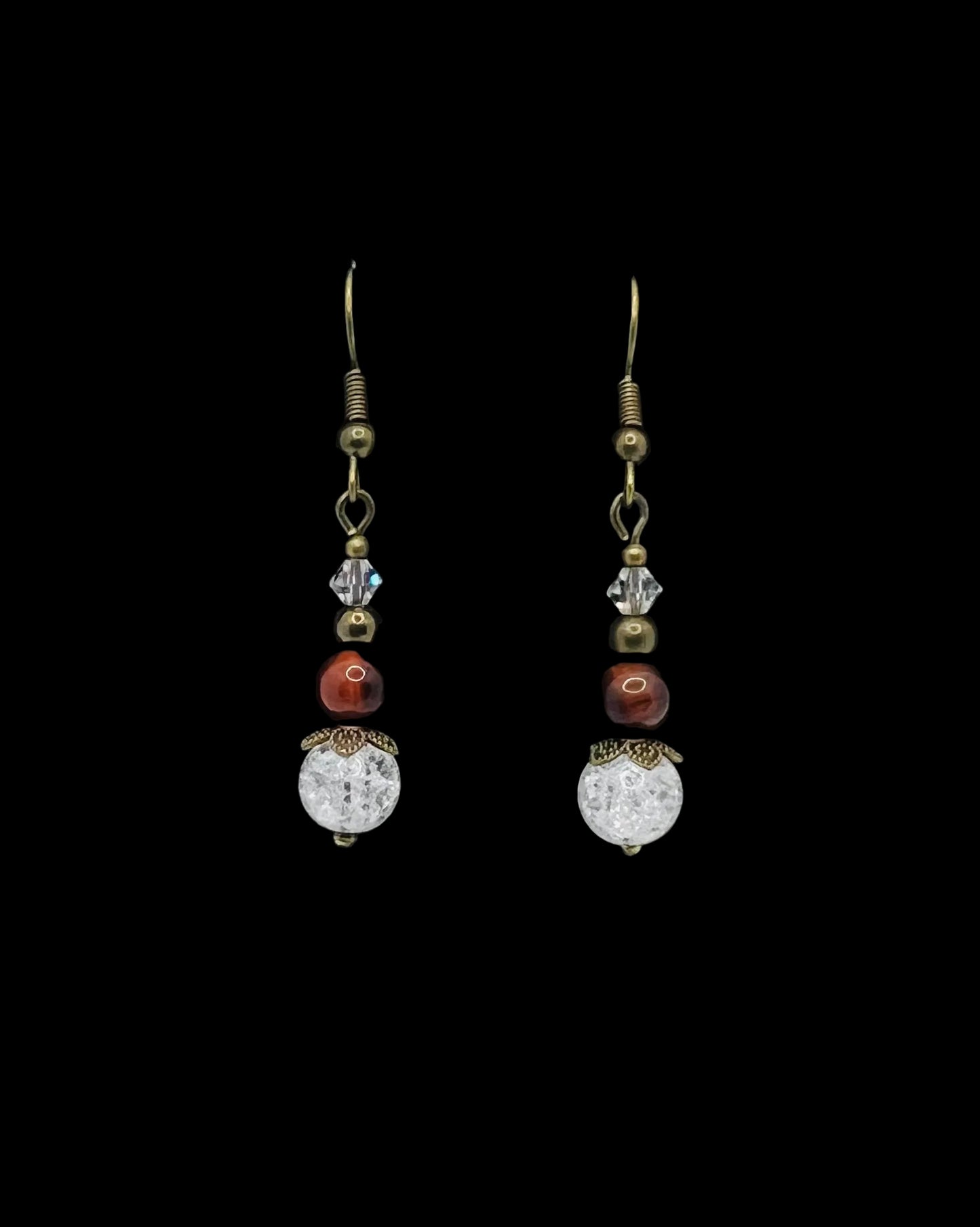 Red Tiger Eye and Shattered-Glass Bead Earrings