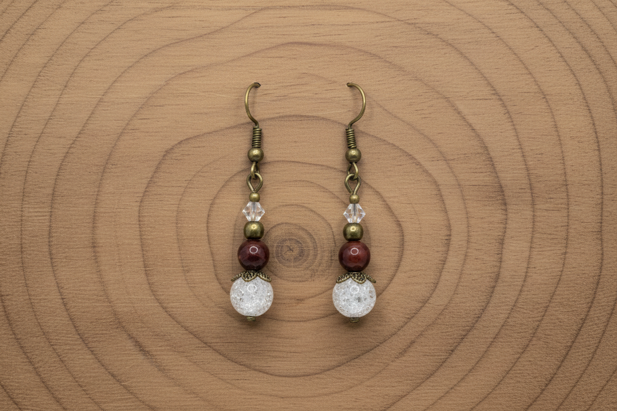 Red Tiger Eye and Shattered-Glass Bead Earrings