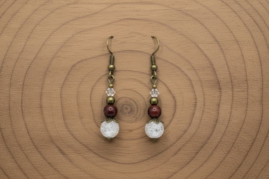 Red Tiger Eye and Shattered-Glass Bead Earrings