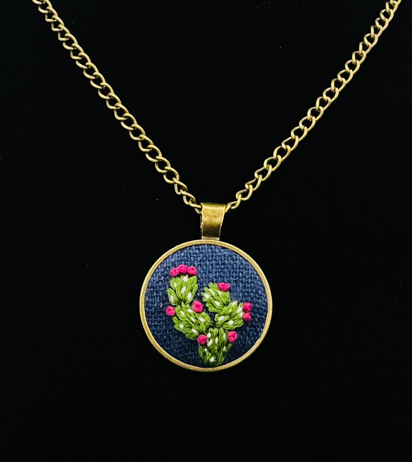 Prickly Pear Cactus Embroidered Pendant