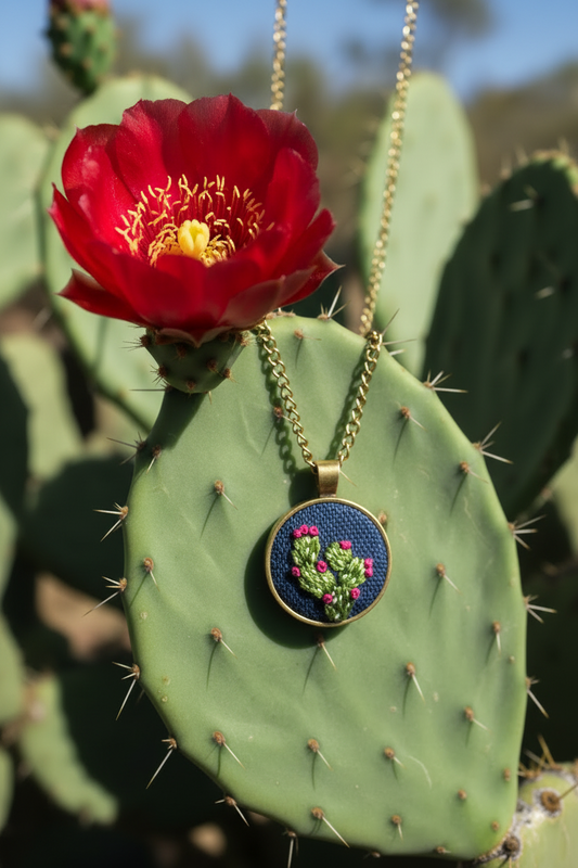 Prickly Pear Cactus Embroidered Pendant