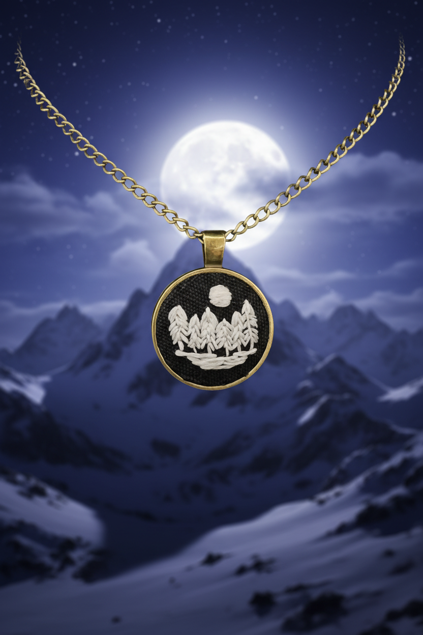 Embroidered Glow in the Dark Forest Pendant