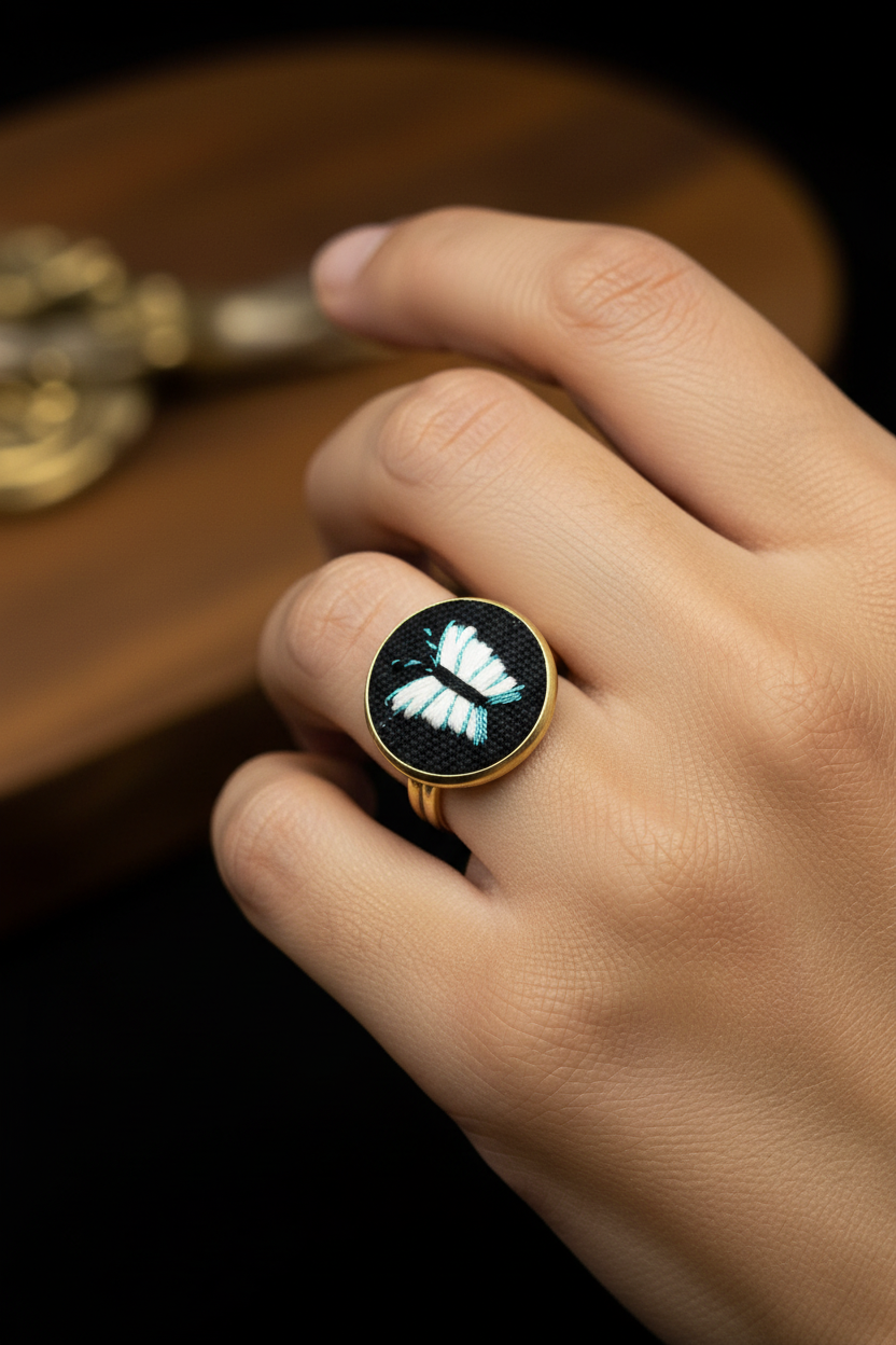 Embroidered Glow in the Dark Butterfly Ring (Adjustable)