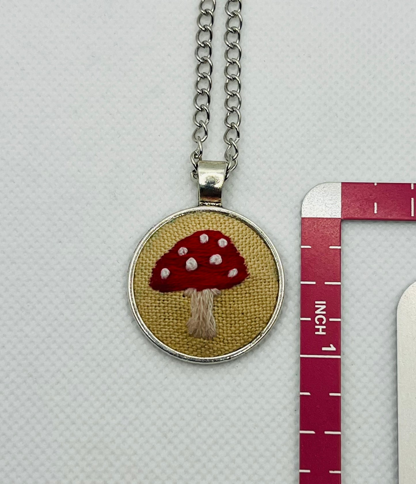 Embroidered Mushroom Pendant