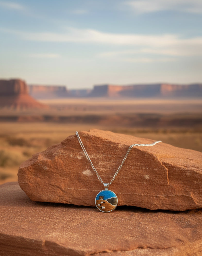 Embroidered Navajo Landscape Pendant
