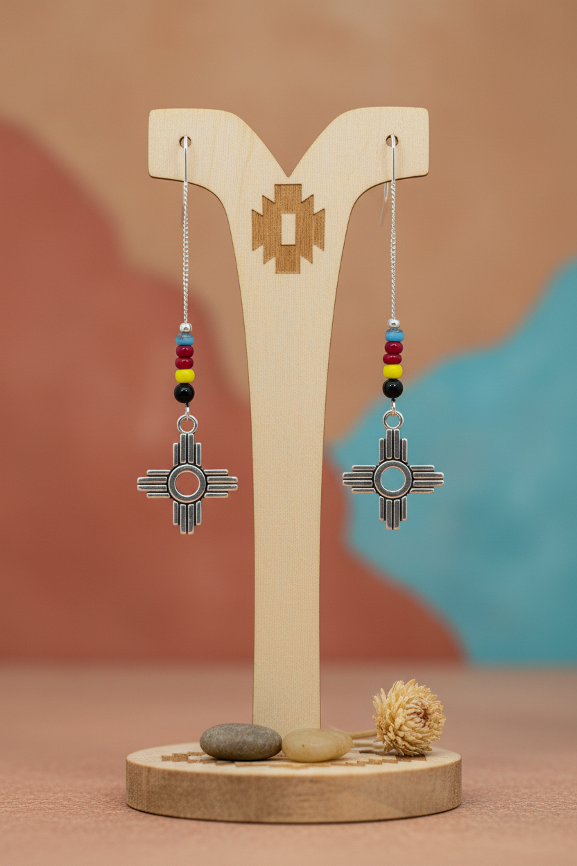 New Mexico Zia Symbol U-Shaped Thread Earrings