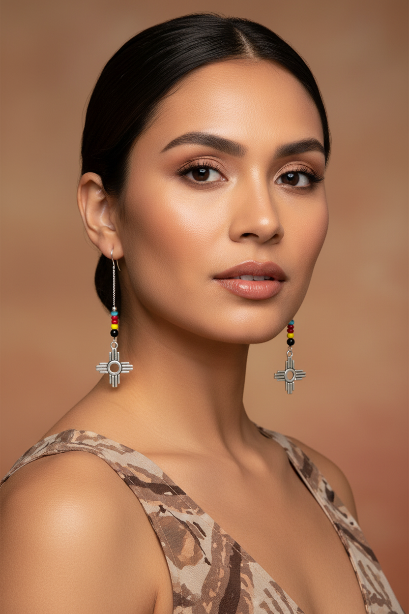 New Mexico Zia Symbol U-Shaped Thread Earrings