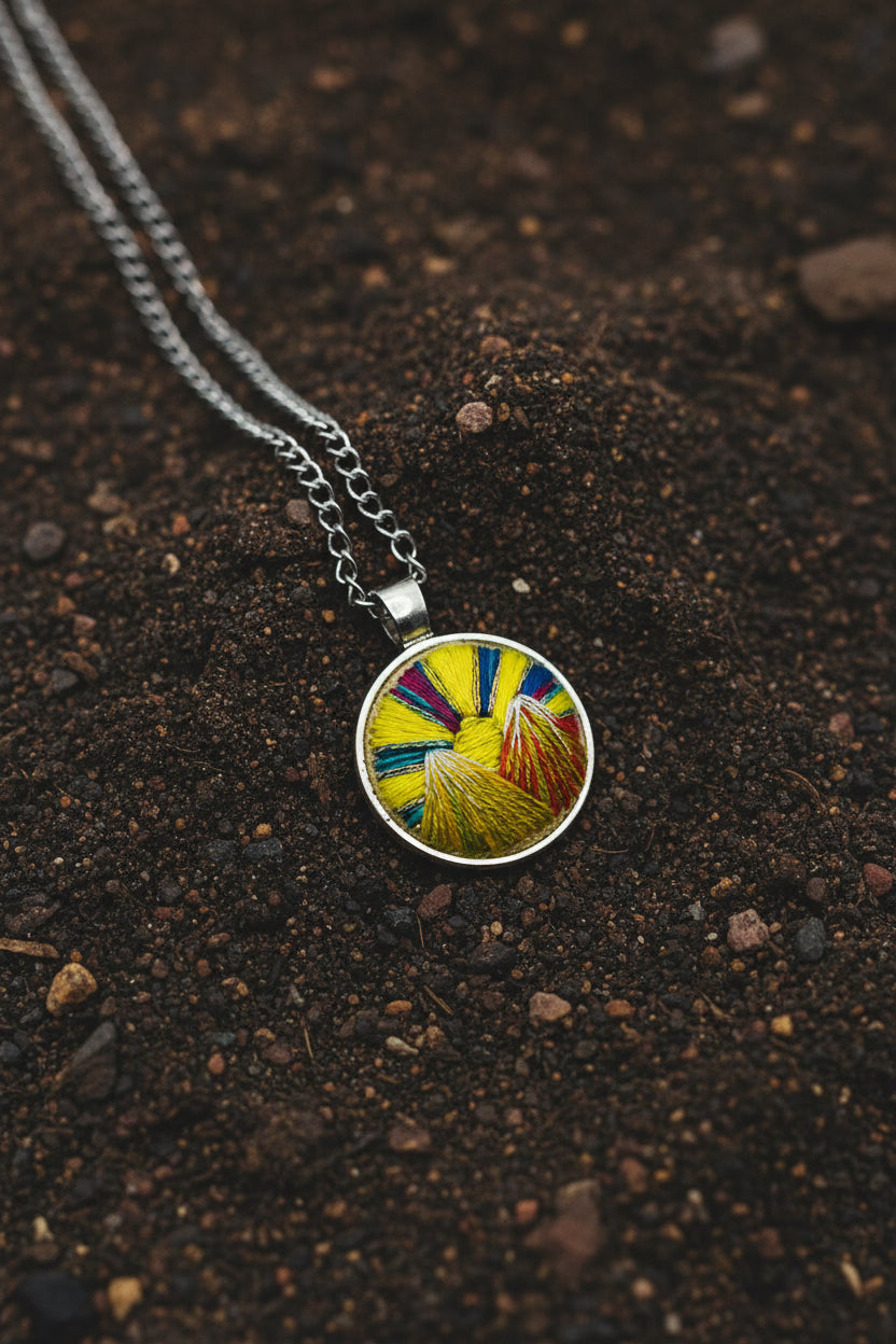 Embroidered Mountain Sunset Pendant