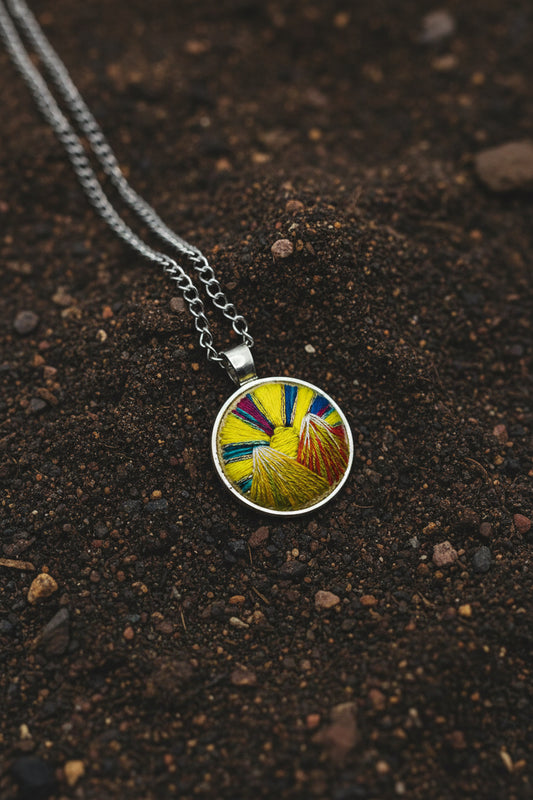 Embroidered Mountain Sunset Pendant
