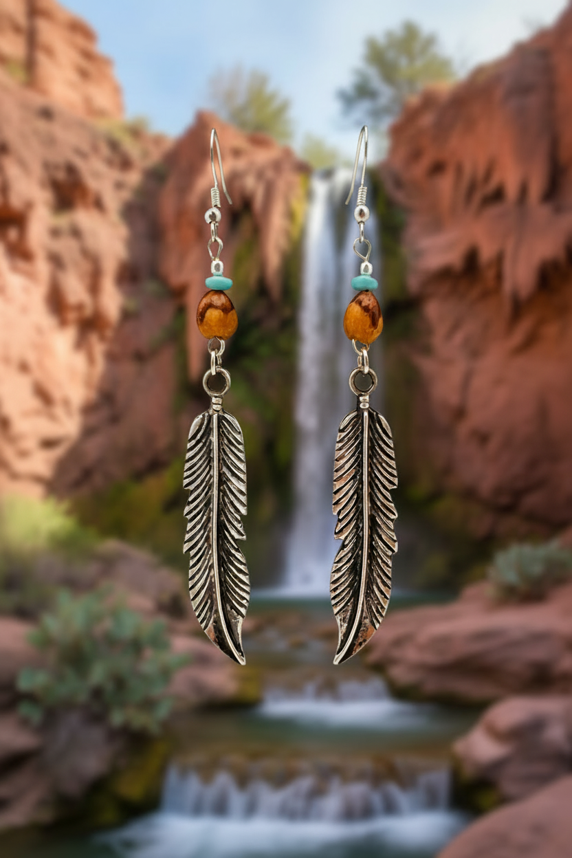Feather Juniper Ghost Bead Earrings