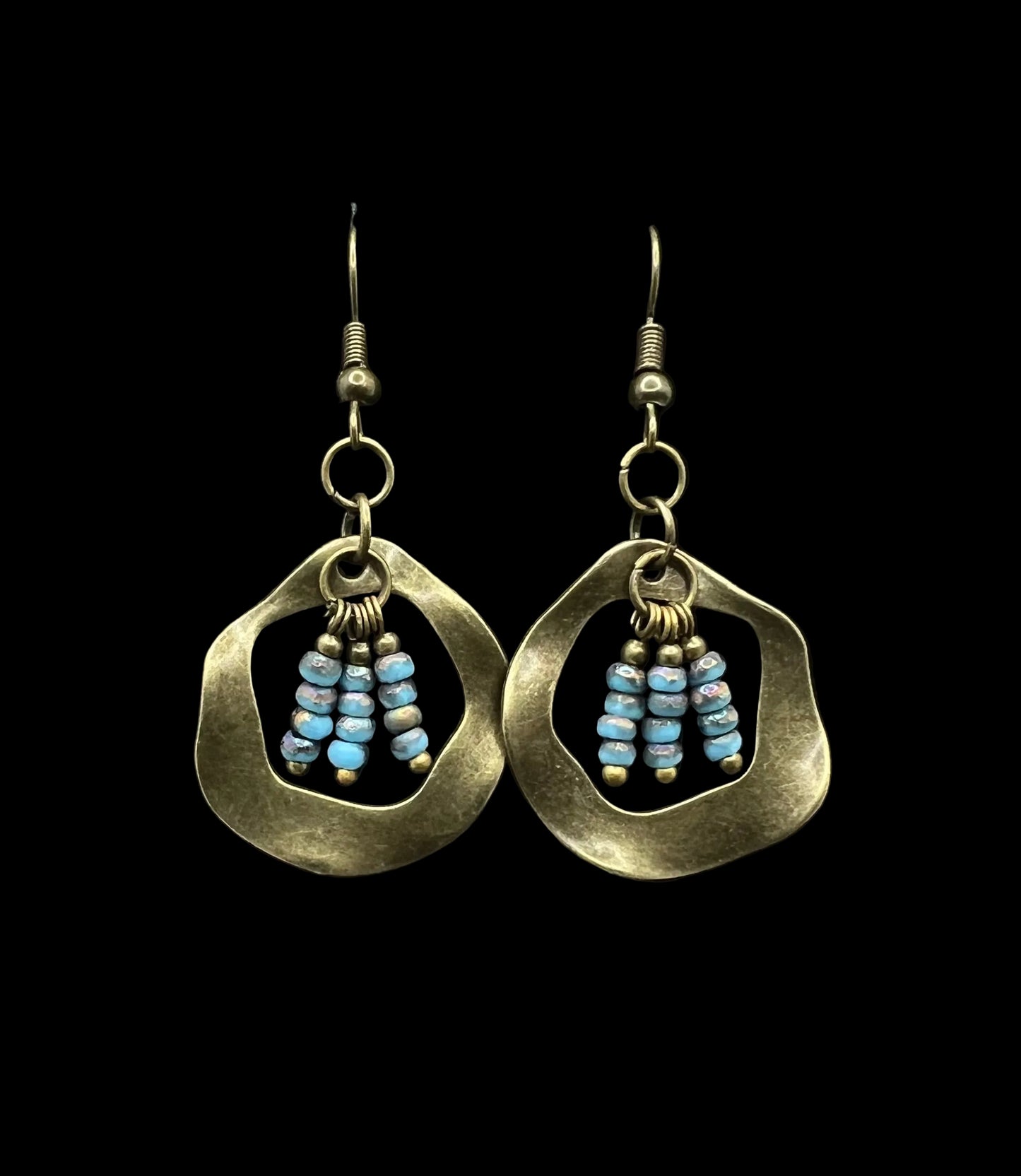 Wavy Geometric Hoops with tri-tiered Turquoise Beads