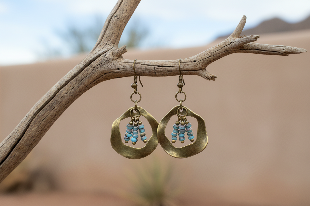 Wavy Geometric Hoops with tri-tiered Turquoise Beads