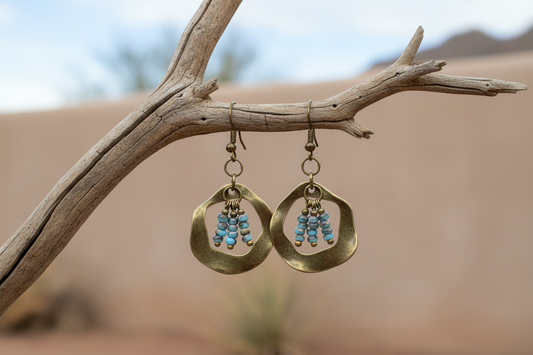 Wavy Geometric Hoops with tri-tiered Turquoise Beads