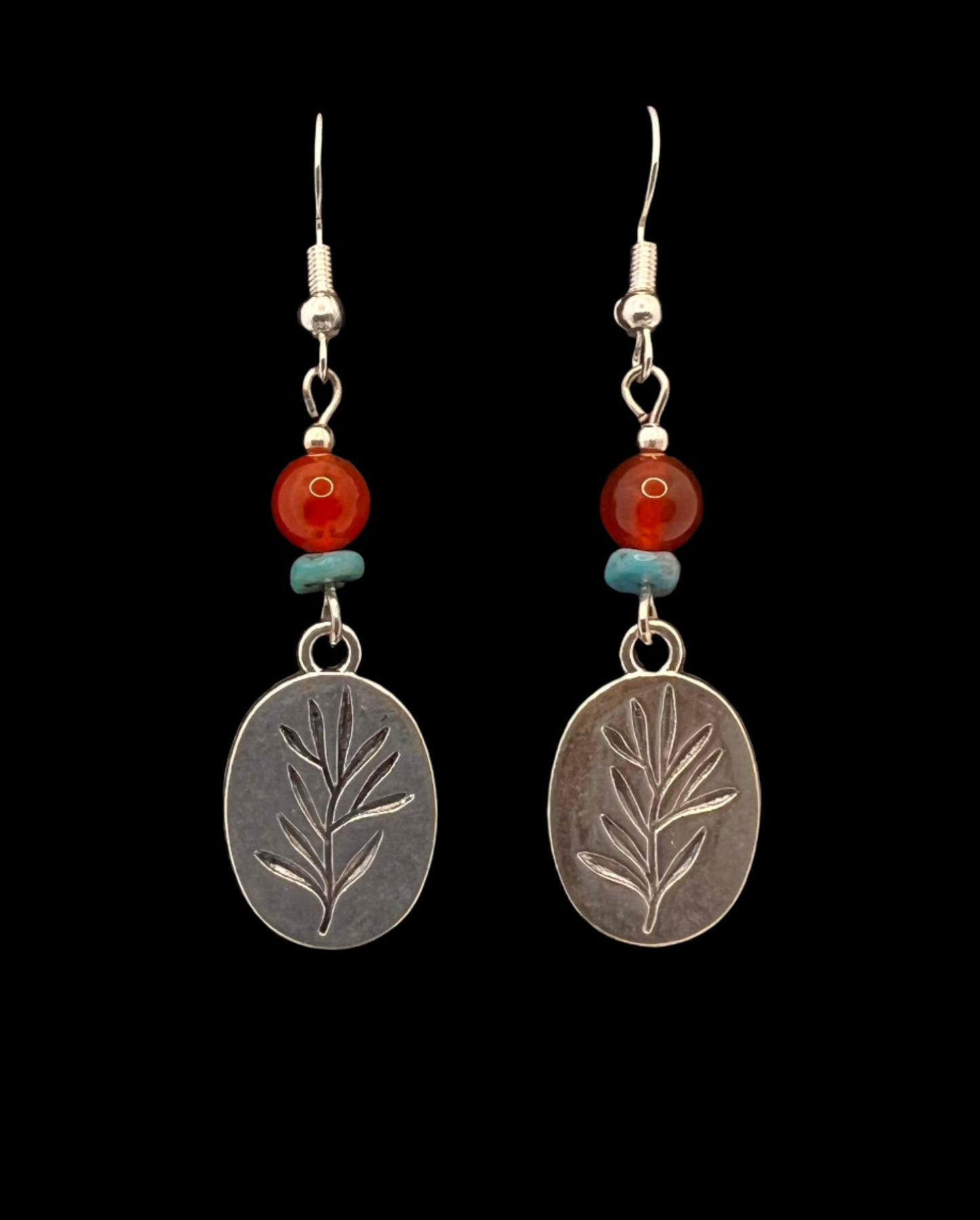 Red Agate & Turquoise Olive Branch Earrings