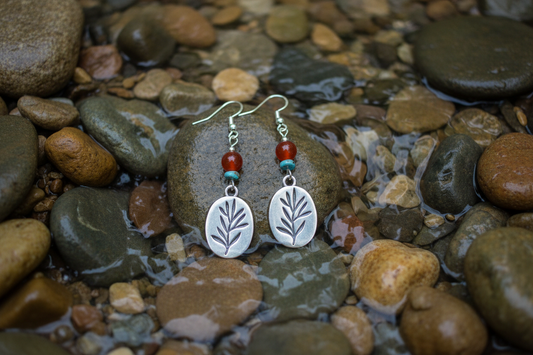 Red Agate & Turquoise Olive Branch Earrings