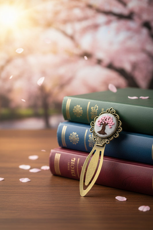 Cherry Blossom Embroidered Bookmark