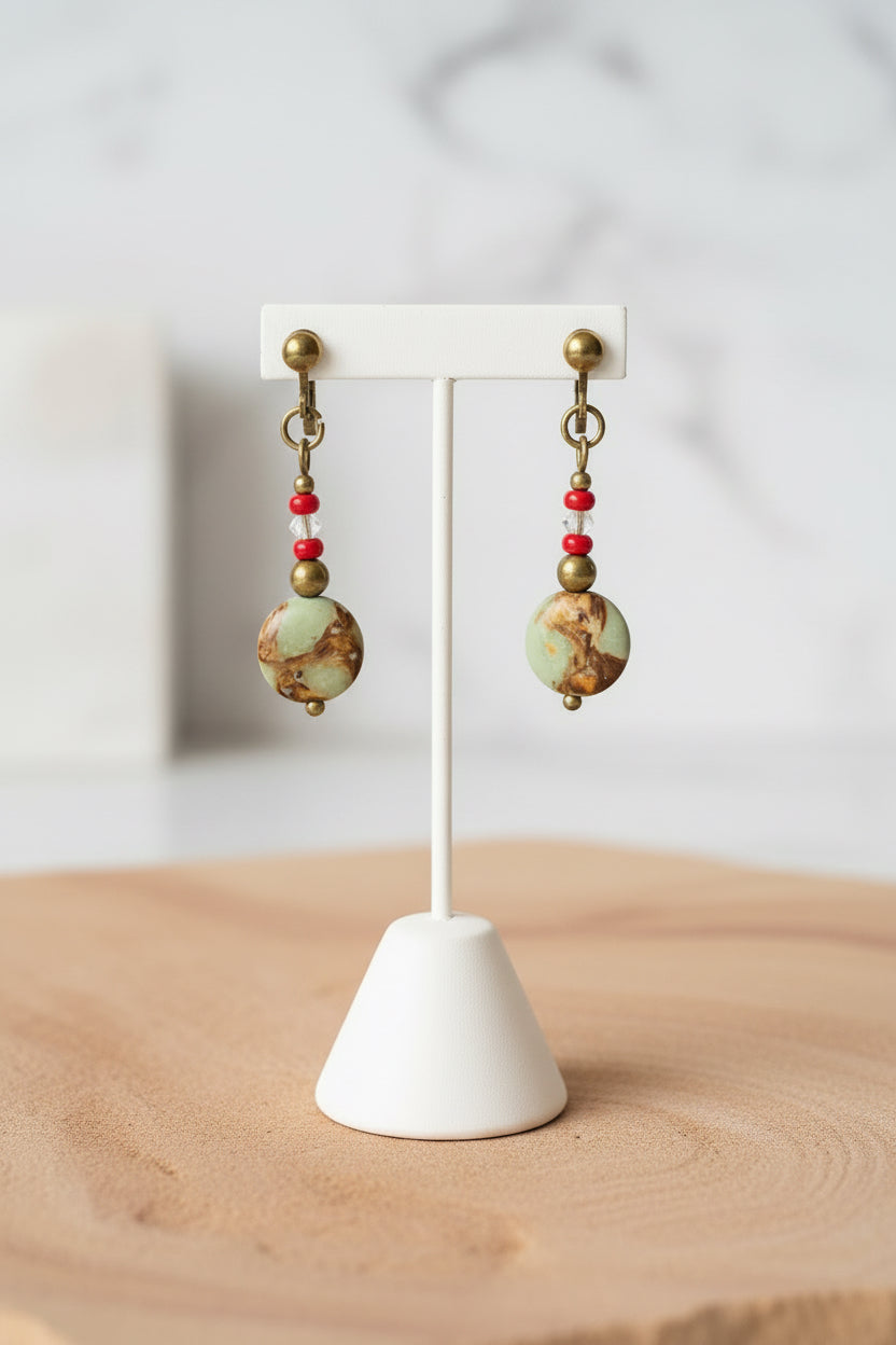 Bronze Marbled Resin Bead Earrings