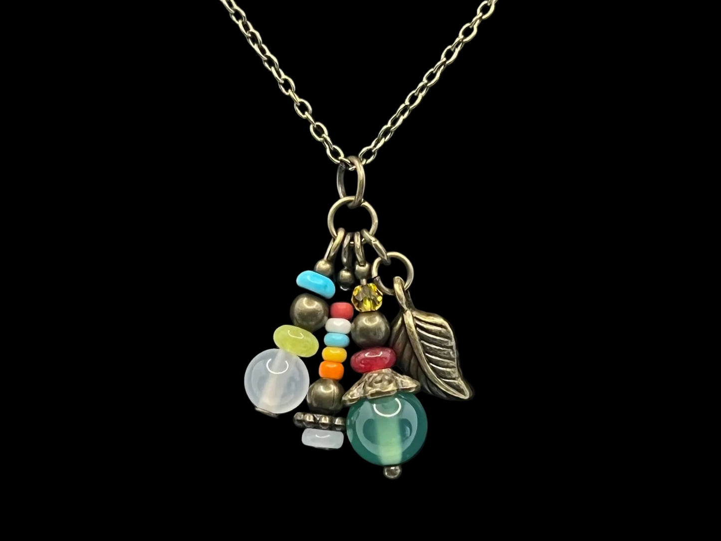 Multicolored Stone Cluster Necklace