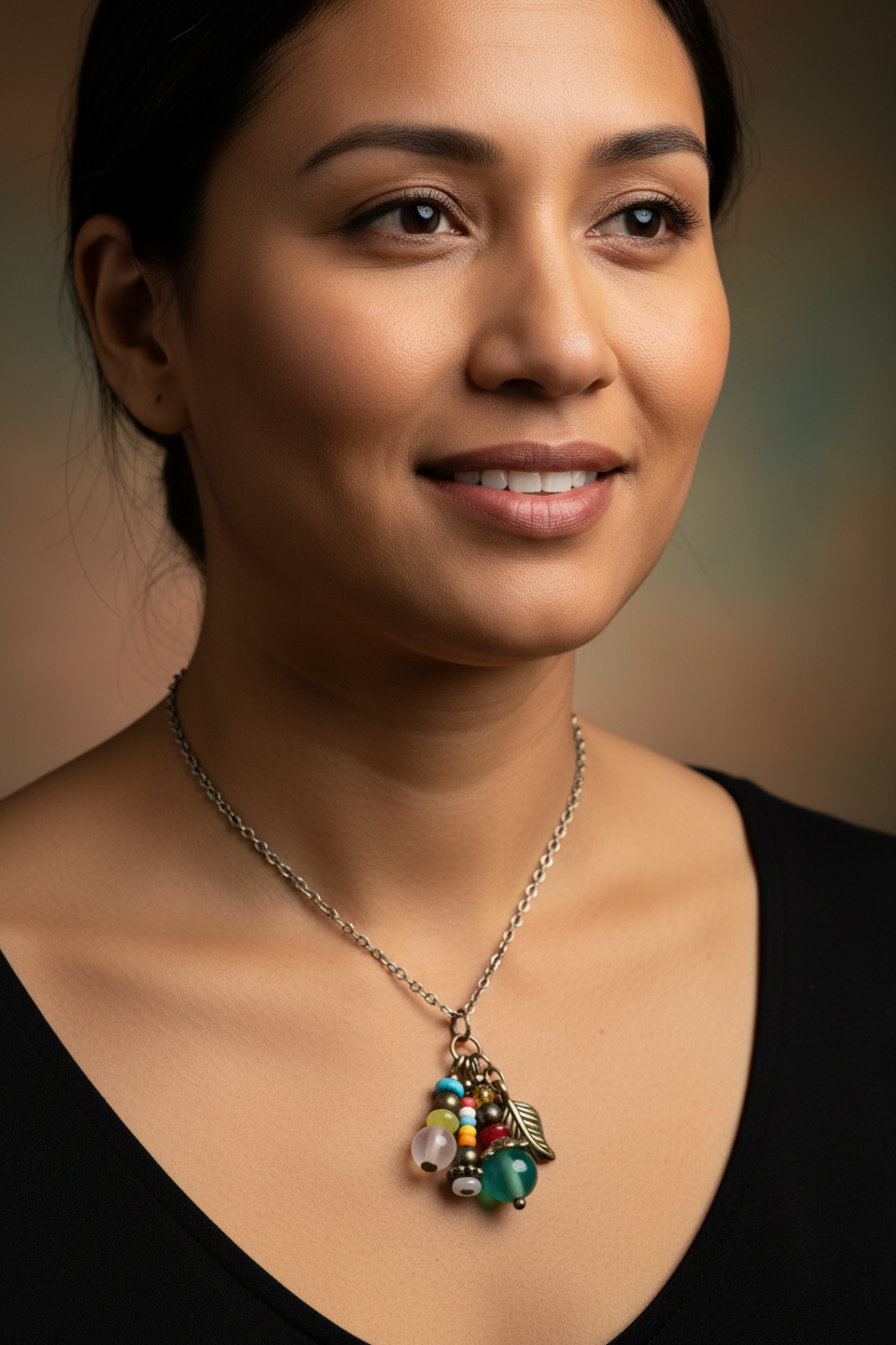 Multicolored Stone Cluster Necklace
