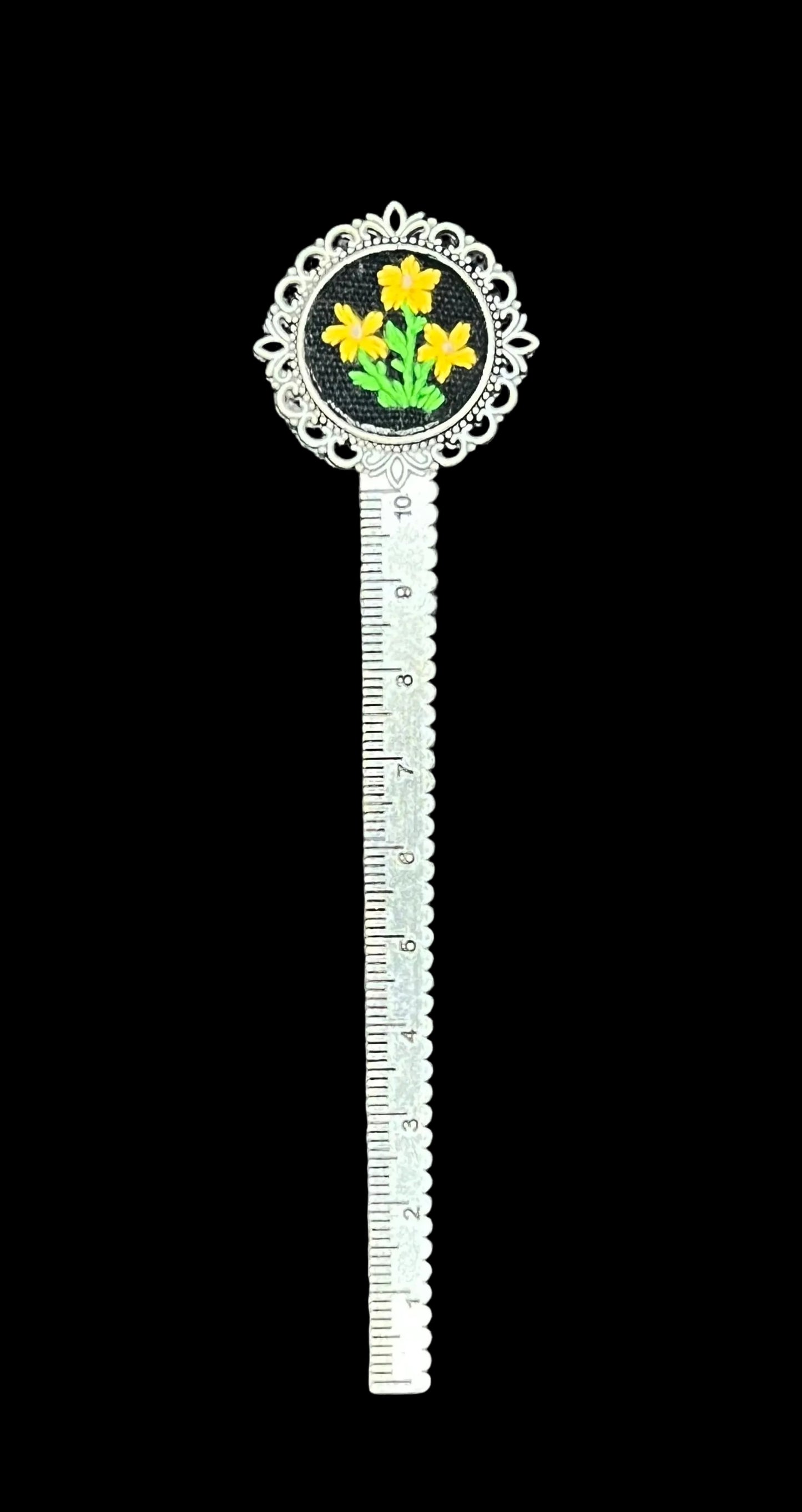 Silver Neon Embroidered Flower Bookmark (UV light thread)