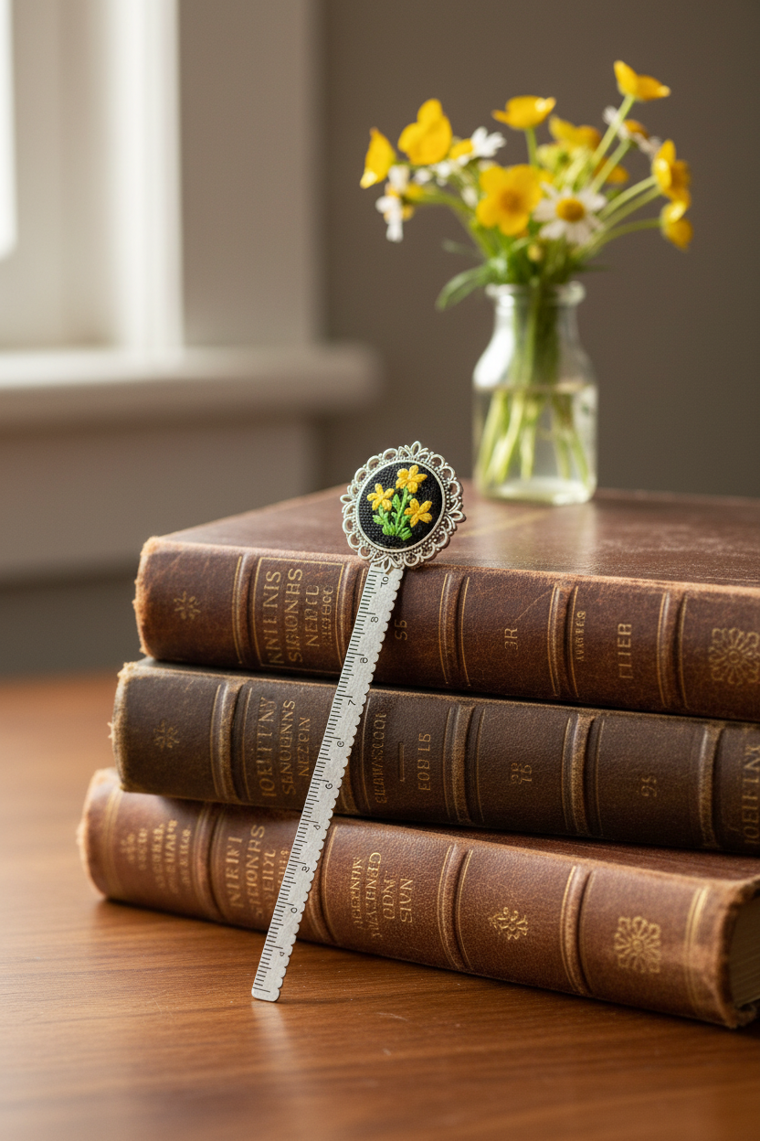 Silver Neon Embroidered Flower Bookmark (UV light thread)