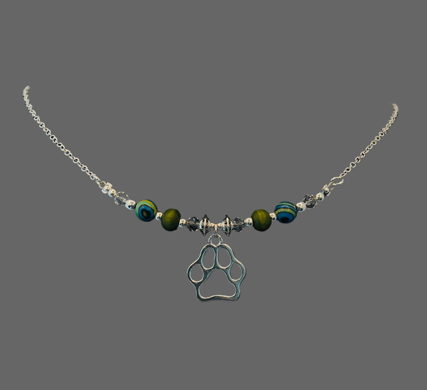 Dog Paw Multicolored Beaded Wire Chain Necklace