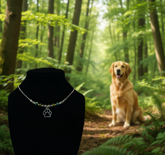 Dog Paw Multicolored Beaded Wire Chain Necklace