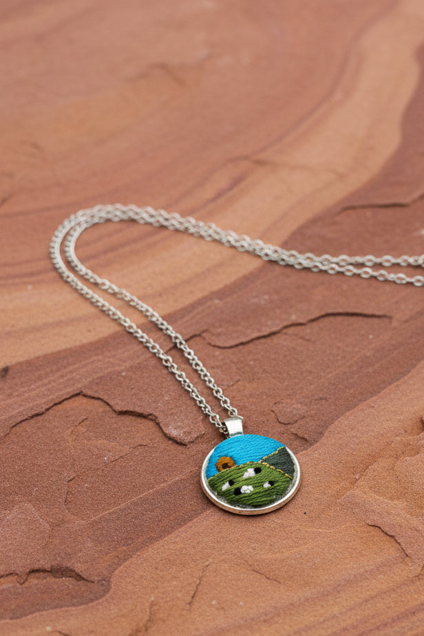 Embroidered Navajo Landscape Pendant