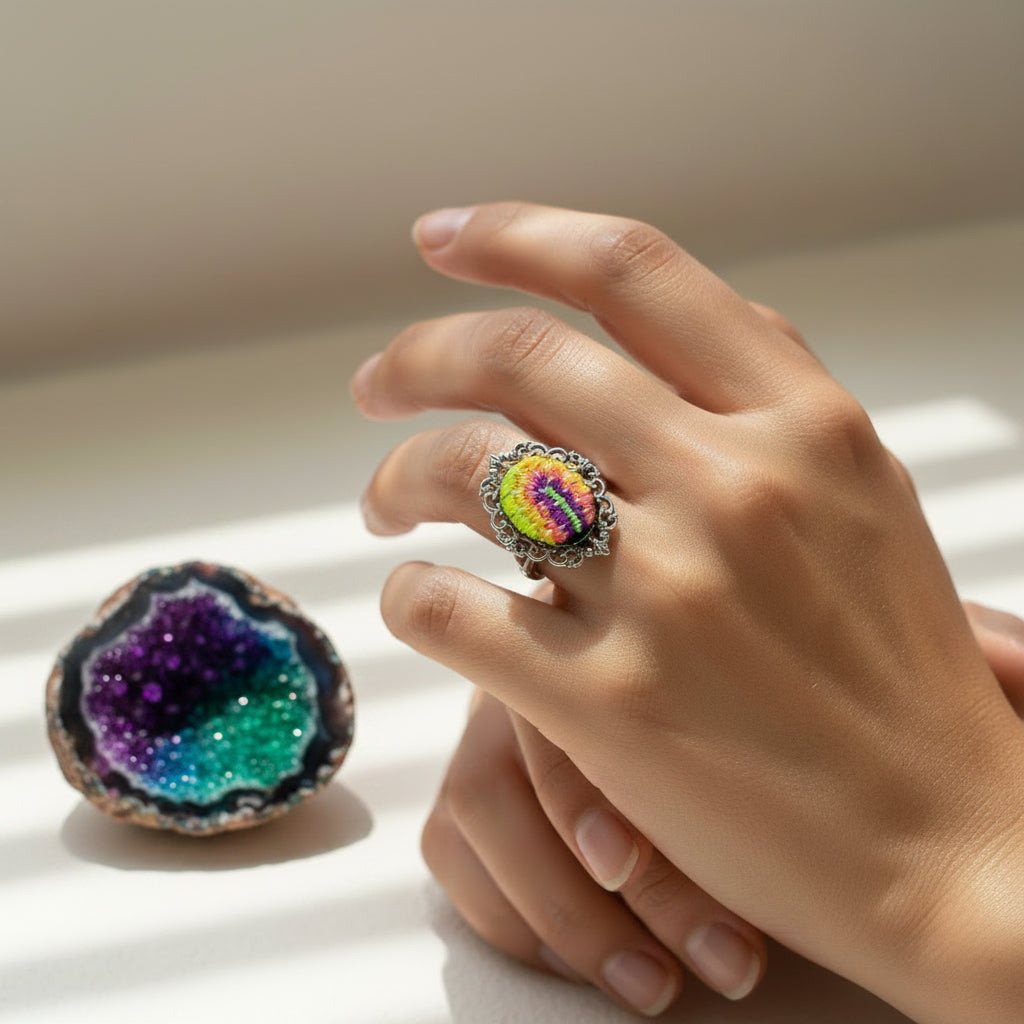 Embroidered Geode Ring (Adjustable)