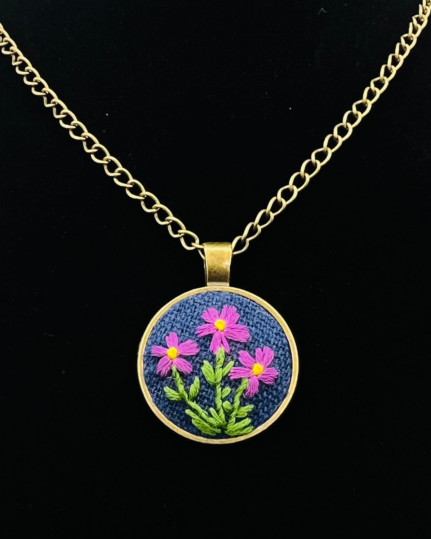 Purple Flower Embroidered Pendant