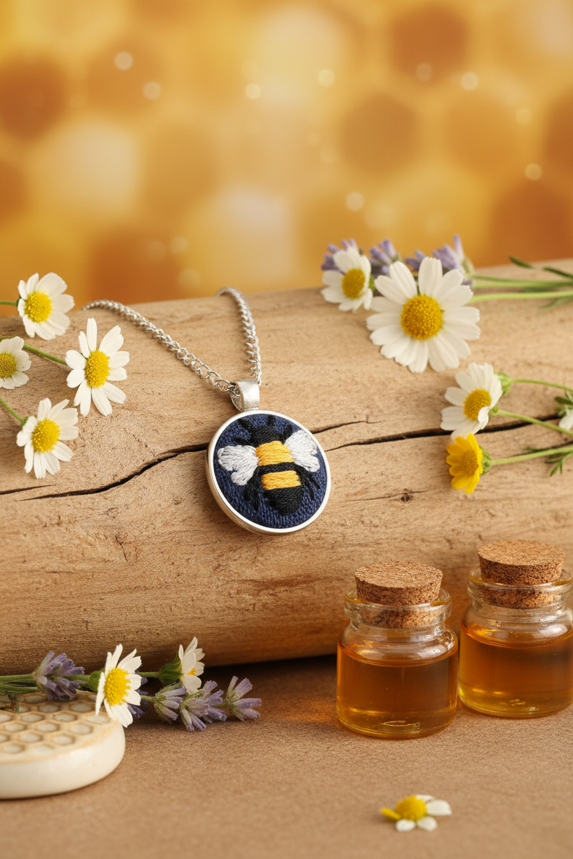 Bee Embroidered Pendant