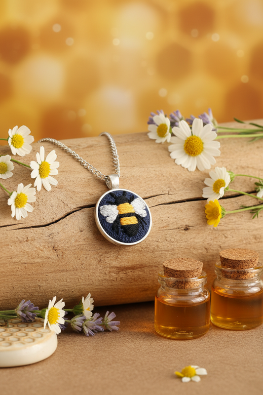 Bee Embroidered Pendant