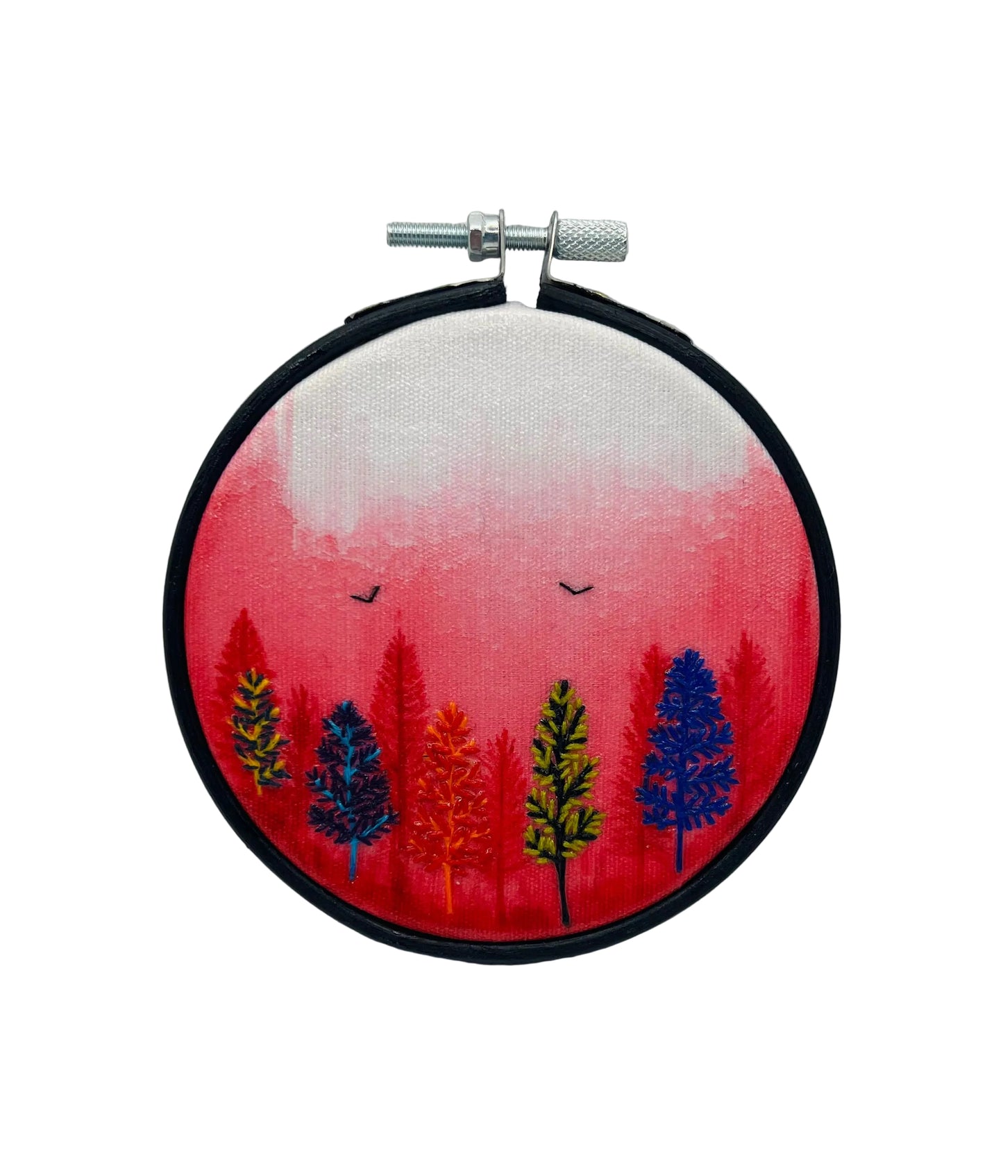 Neon Pink Multicolored Watercolor Embroidery