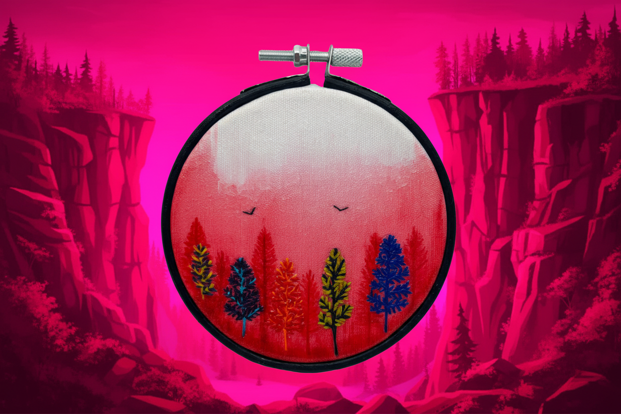 Neon Pink Multicolored Watercolor Embroidery