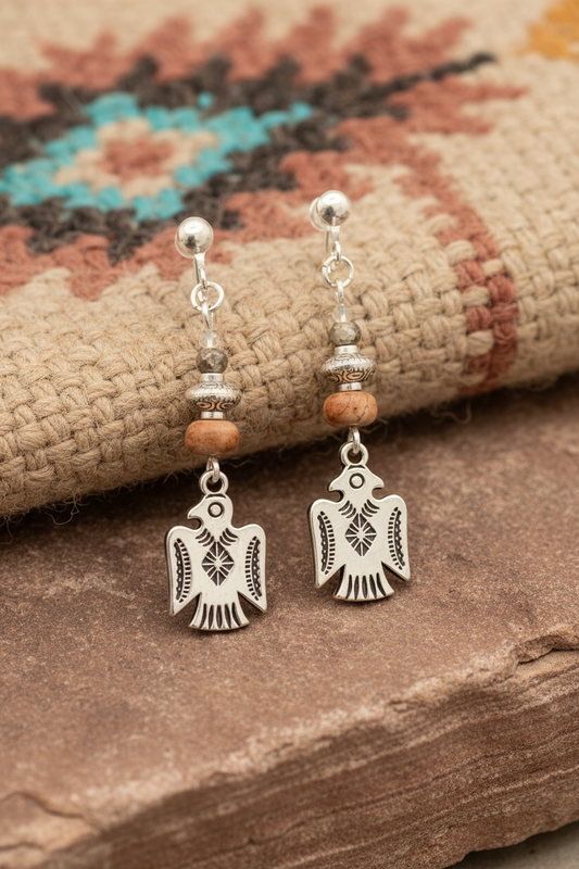 Silver Thunderbird Picture Jasper Clip-on Earrings