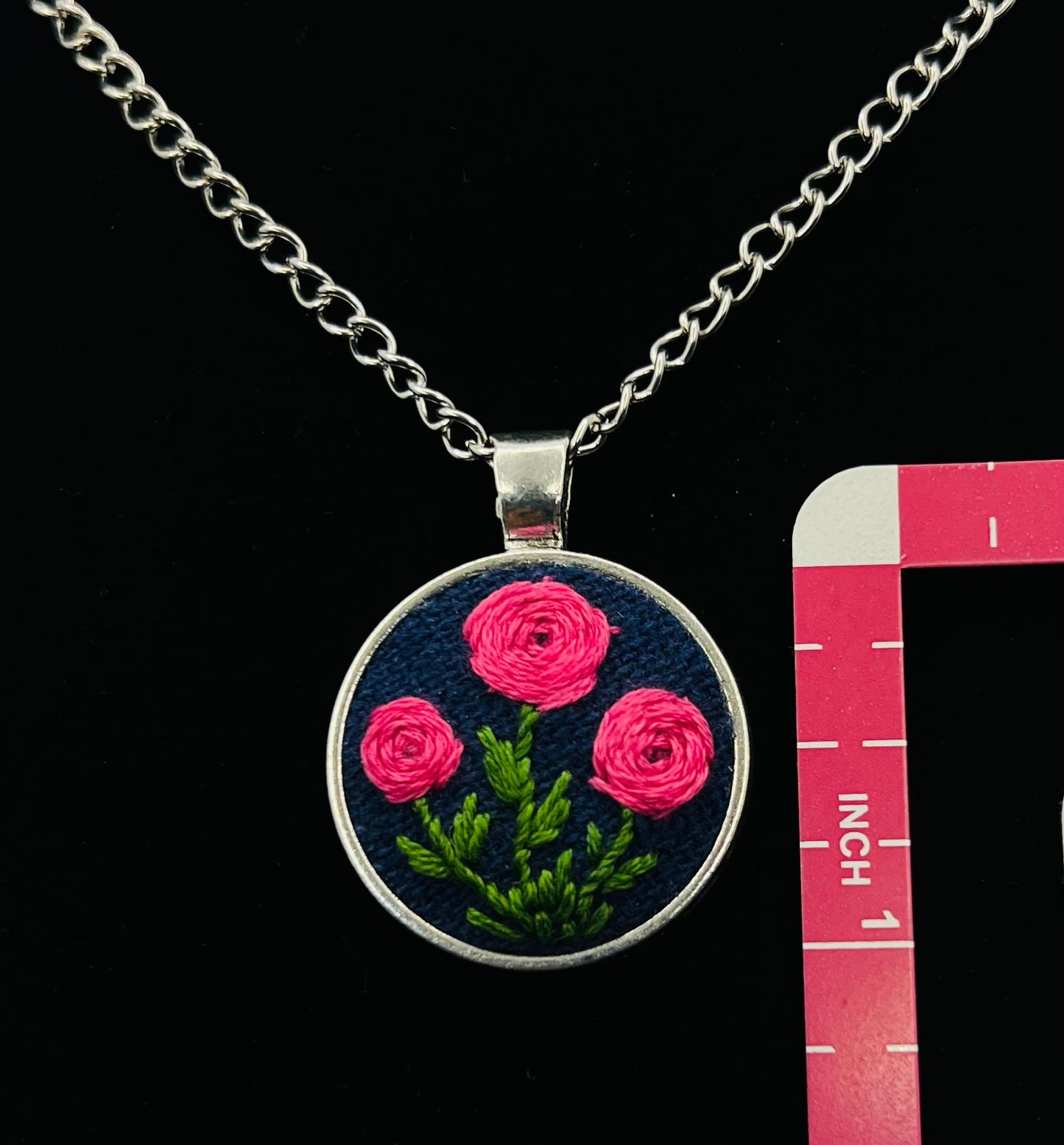 Red Peony Embroidered Pendant