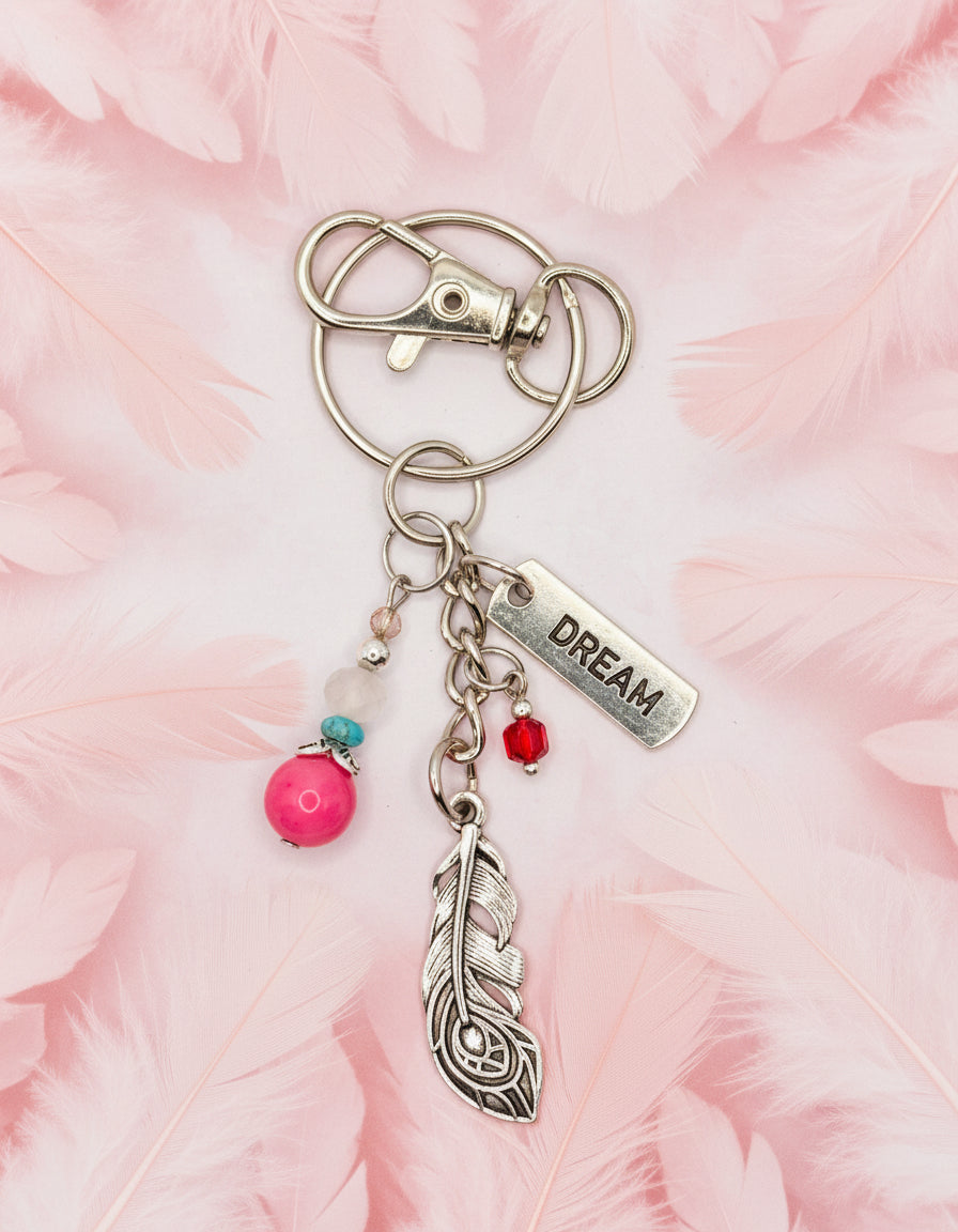 Pink Dream Feather Key Chain w/ Lobster Clasp