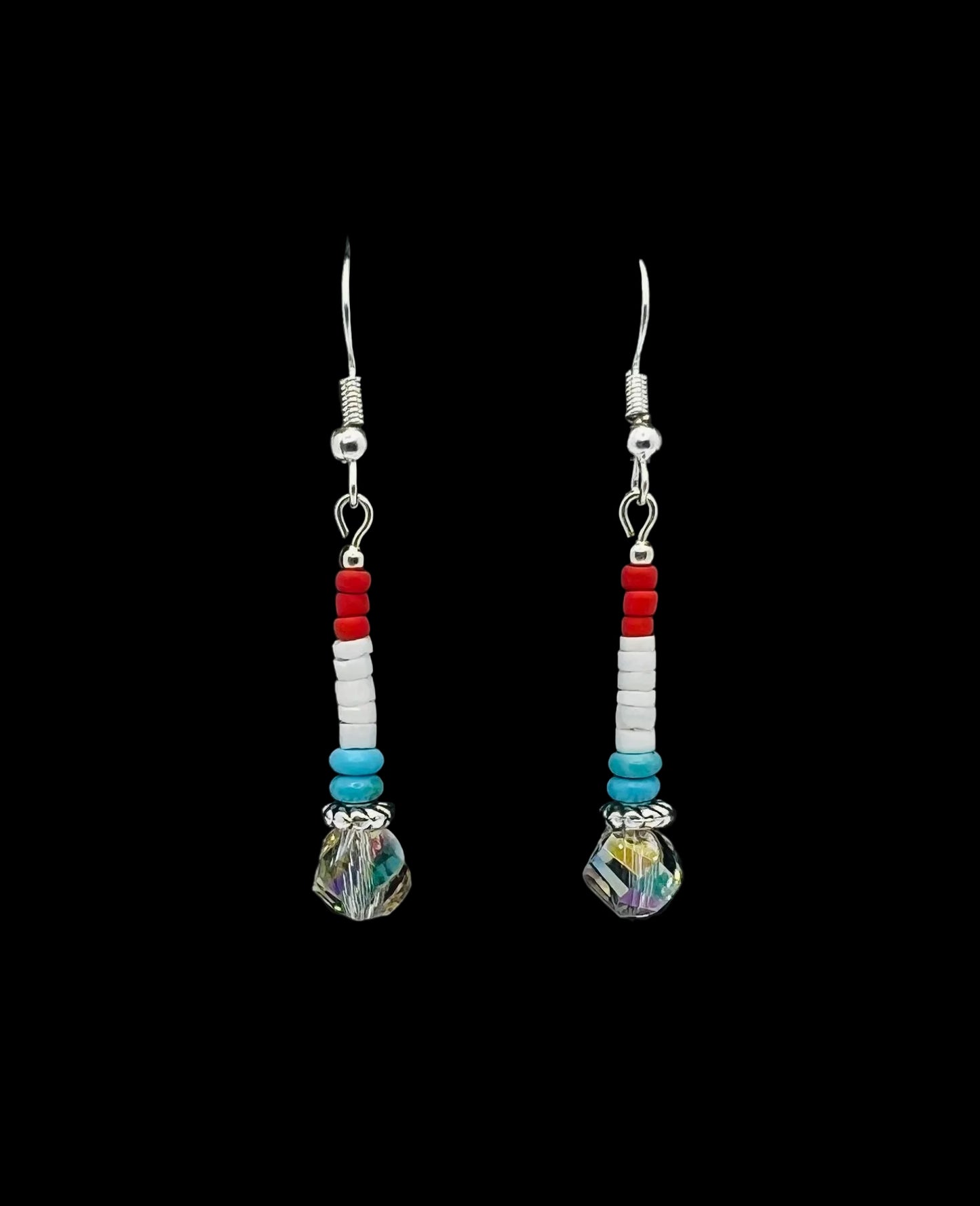 Crystal, Turquoise, Coral & White Heishi Shell Beaded Earrings
