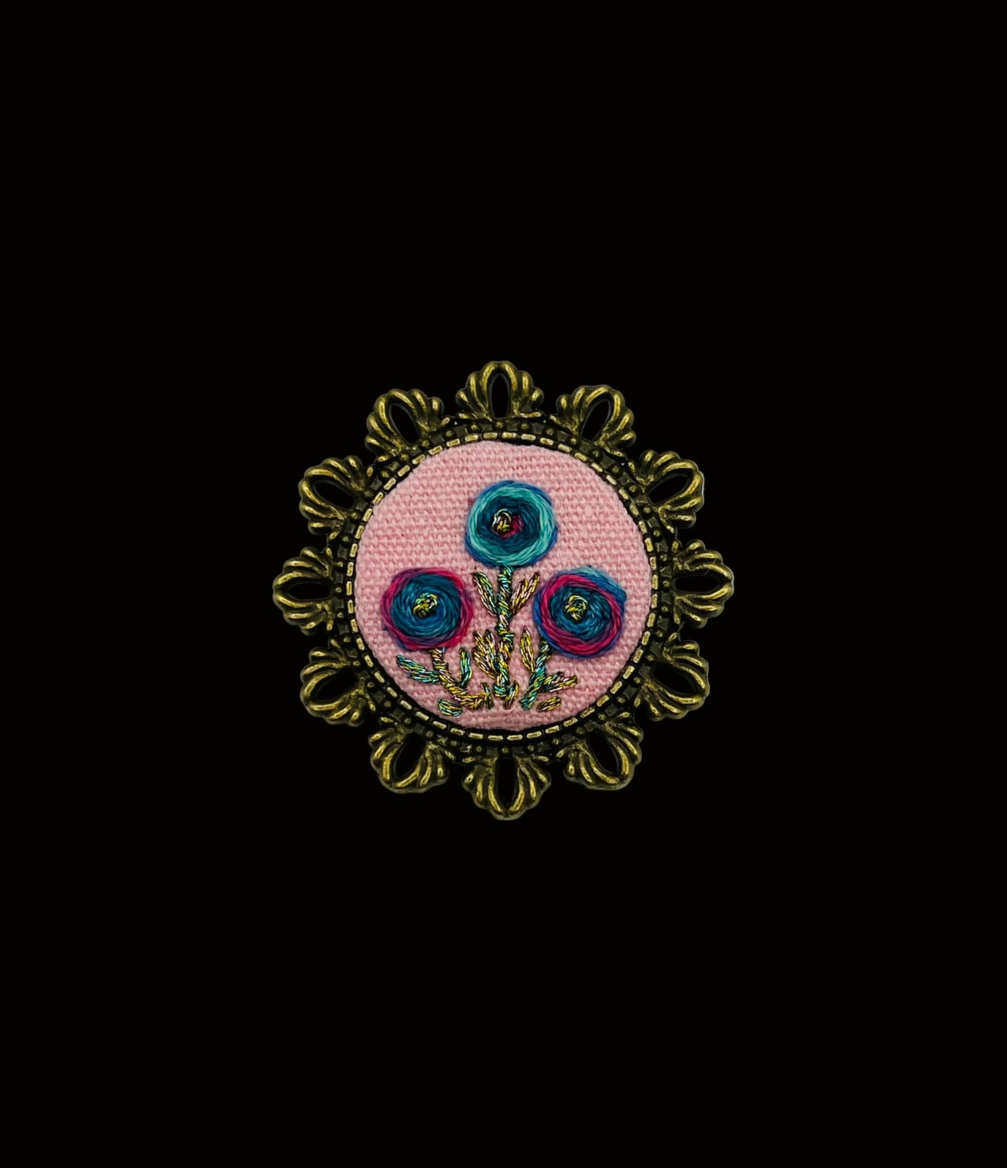 Embroidered Multicolored Flower Brooch