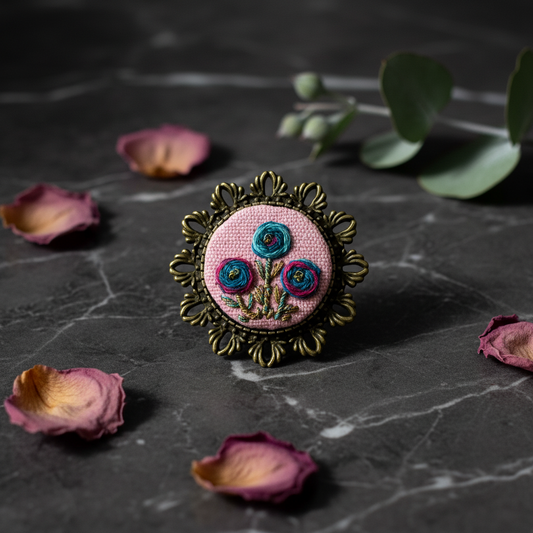 Embroidered Multicolored Flower Brooch