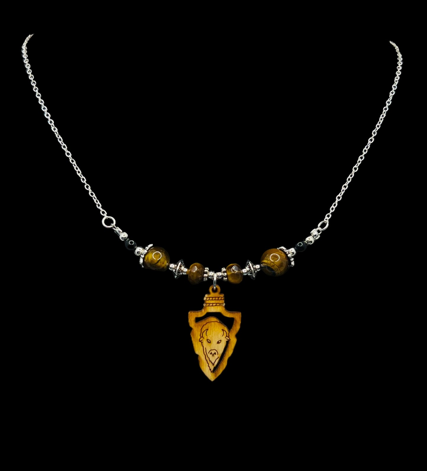 Buffalo & Tiger Eye Beaded Wire Chain Necklace