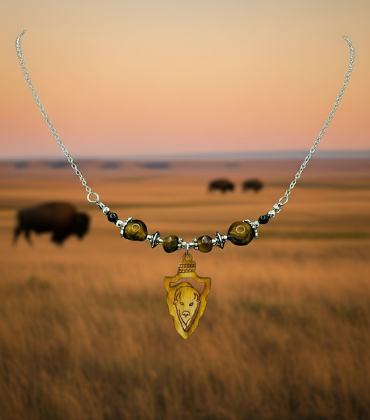 Buffalo & Tiger Eye Beaded Wire Chain Necklace