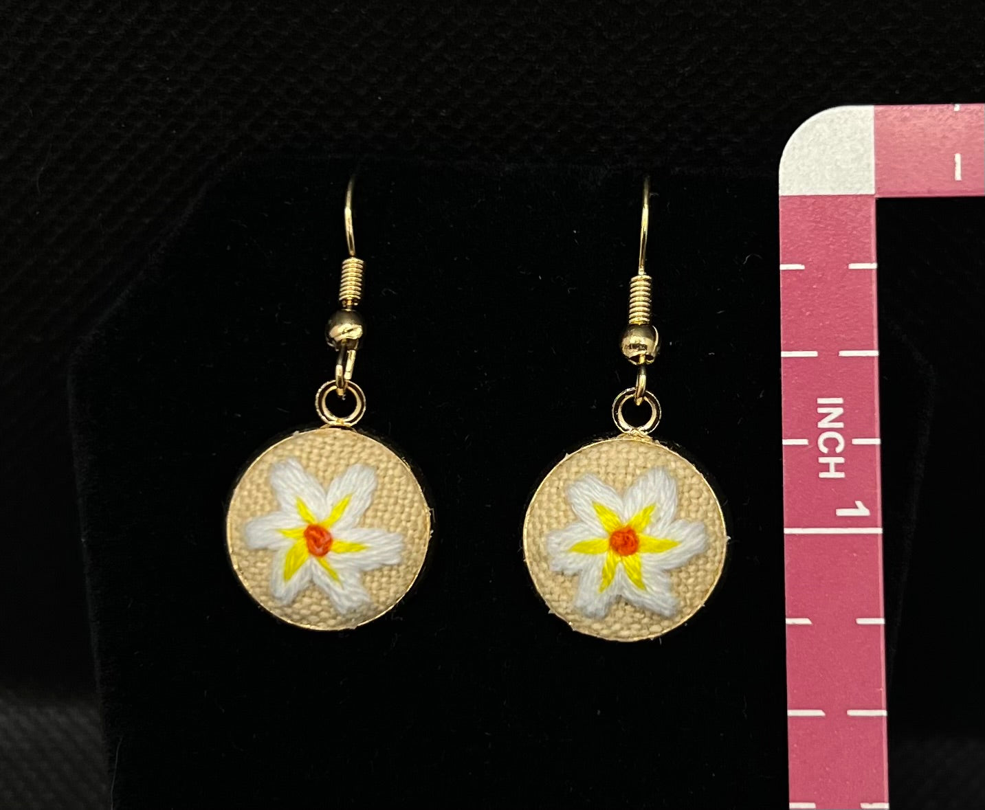 Embroidered White Plumeria Earrings