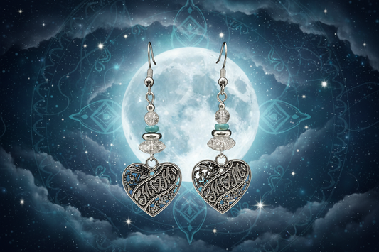 Mom Heart Turquoise and Shattered Glass Earrings