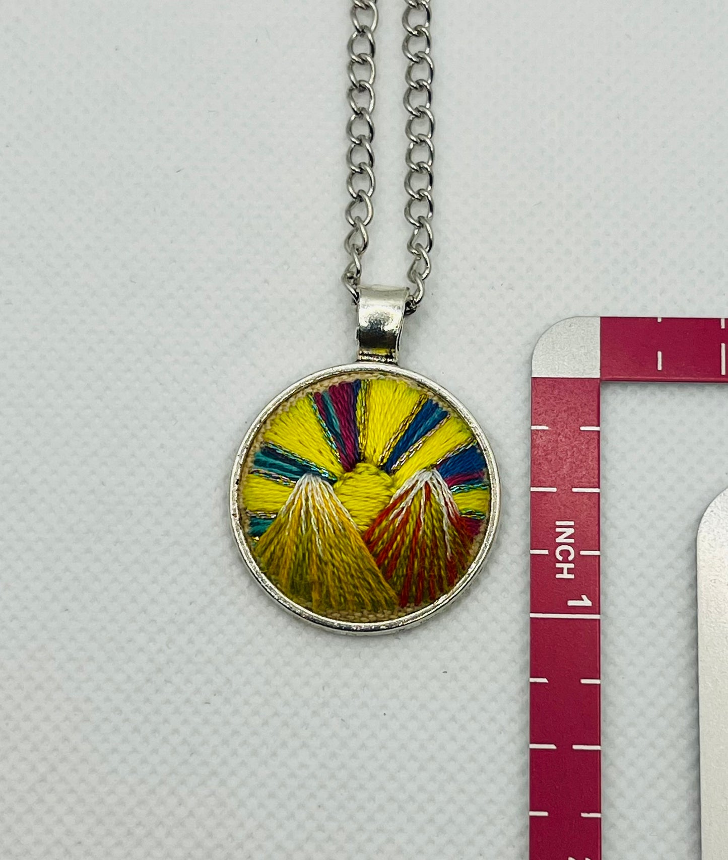 Embroidered Mountain Sunset Pendant