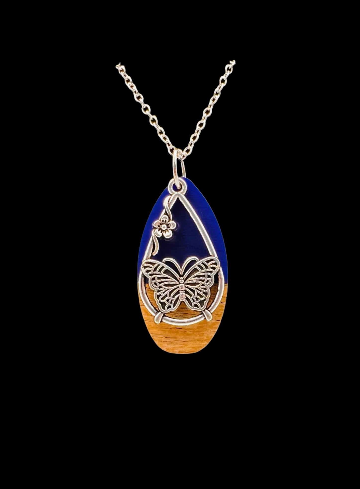Butterfly Epoxy/Wood Pendant Necklace