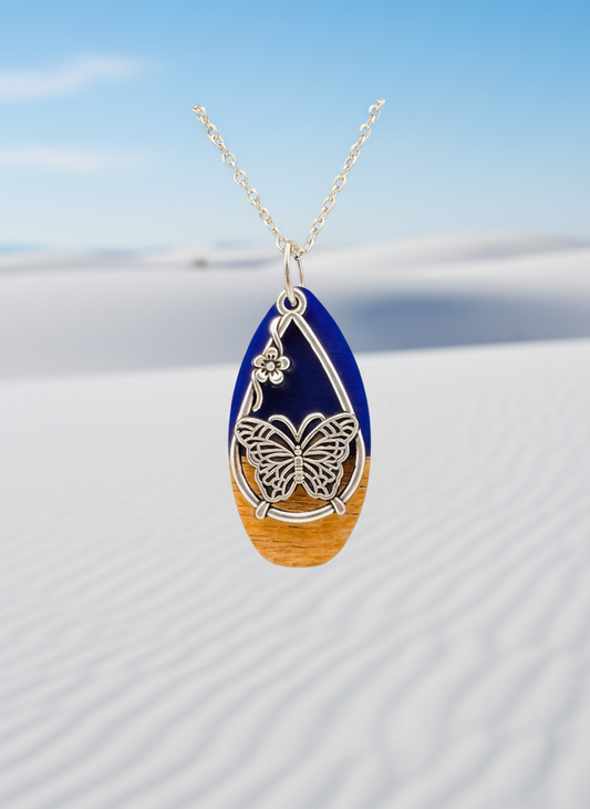 Butterfly Epoxy/Wood Pendant Necklace